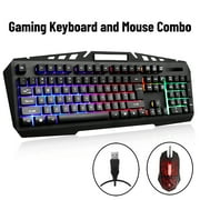 Bosston Ergonomic Gaming Keyboard and LED Mouse Combo, USB Wired 3 Color Backlit Waterproof Keyboard with Suspended Keycap 7 Color Breathing Gaming Mouse, Plug and Play, Black