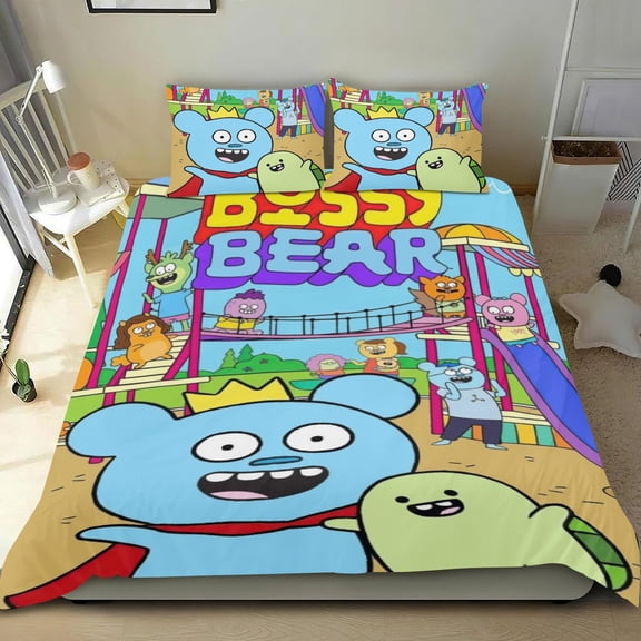 Bossy Bear Themed Bed Sheet Set Three Piece Set 53x79 In ches Comfortable And Skin Friendly Unique Design Creating A Star Studded Night Home Decor Gifts For Family Friends fans