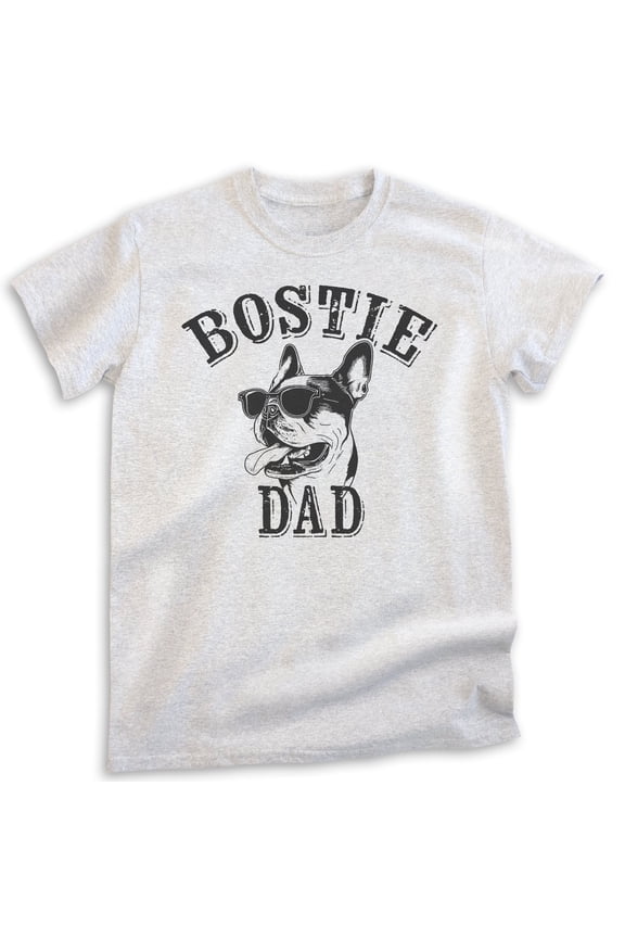 Bostie Dad T-shirt, Unisex Men's Shirt, Boston Terrier Owner, Best Dog Dad Gift, Heather Ash, X-Small