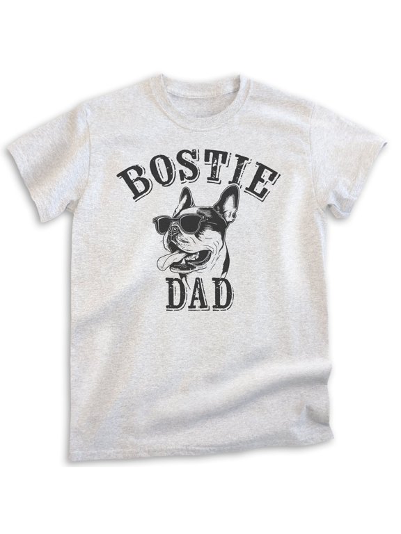 Bostie Dad T-shirt, Unisex Men's Shirt, Boston Terrier Owner, Best Dog Dad Gift, Heather Ash, X-Small
