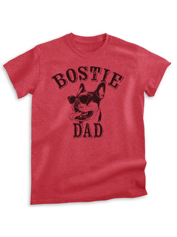 Bostie Dad T-shirt, Unisex Men's Shirt, Boston Terrier Owner, Best Dog Dad Gift, Heather Red, Medium
