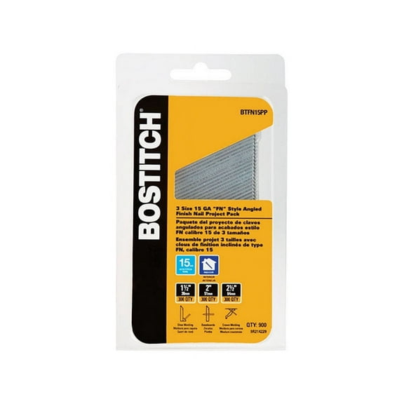 Bostitch 15 Ga. Smooth Shank Angled Strip Finish Nails Assorted in. L x 0.12 in. Dia. 900 count