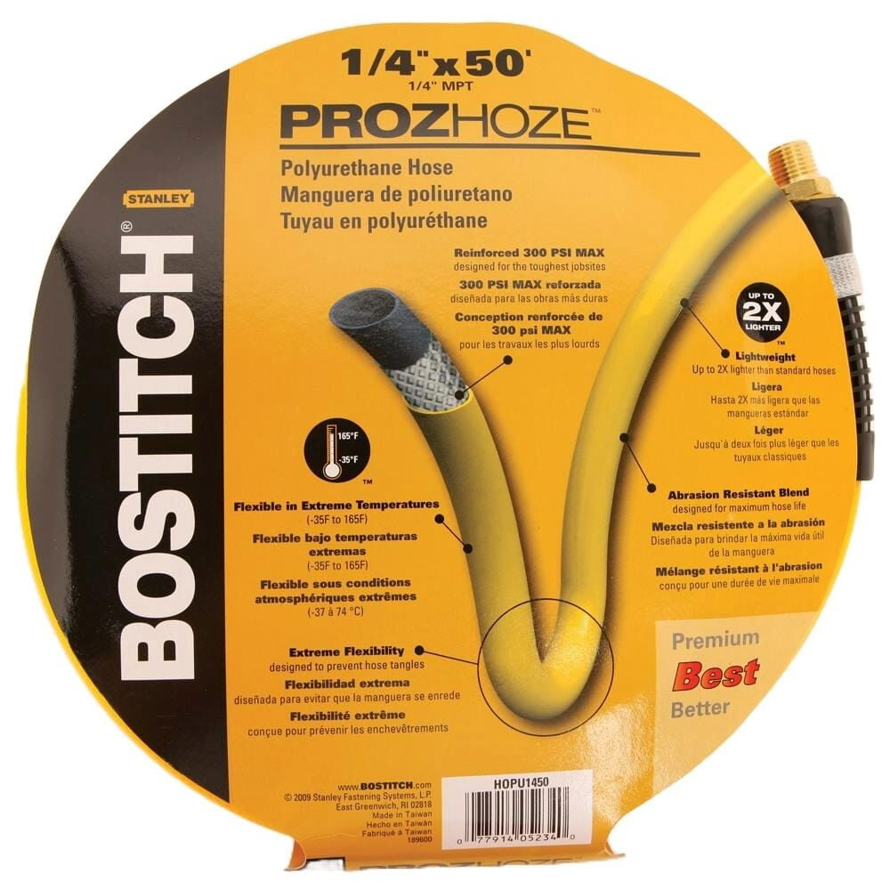 Bostitch 50 ft. L x 1/4 in. Air Hose Hybrid Polymer 300 psi Yellow