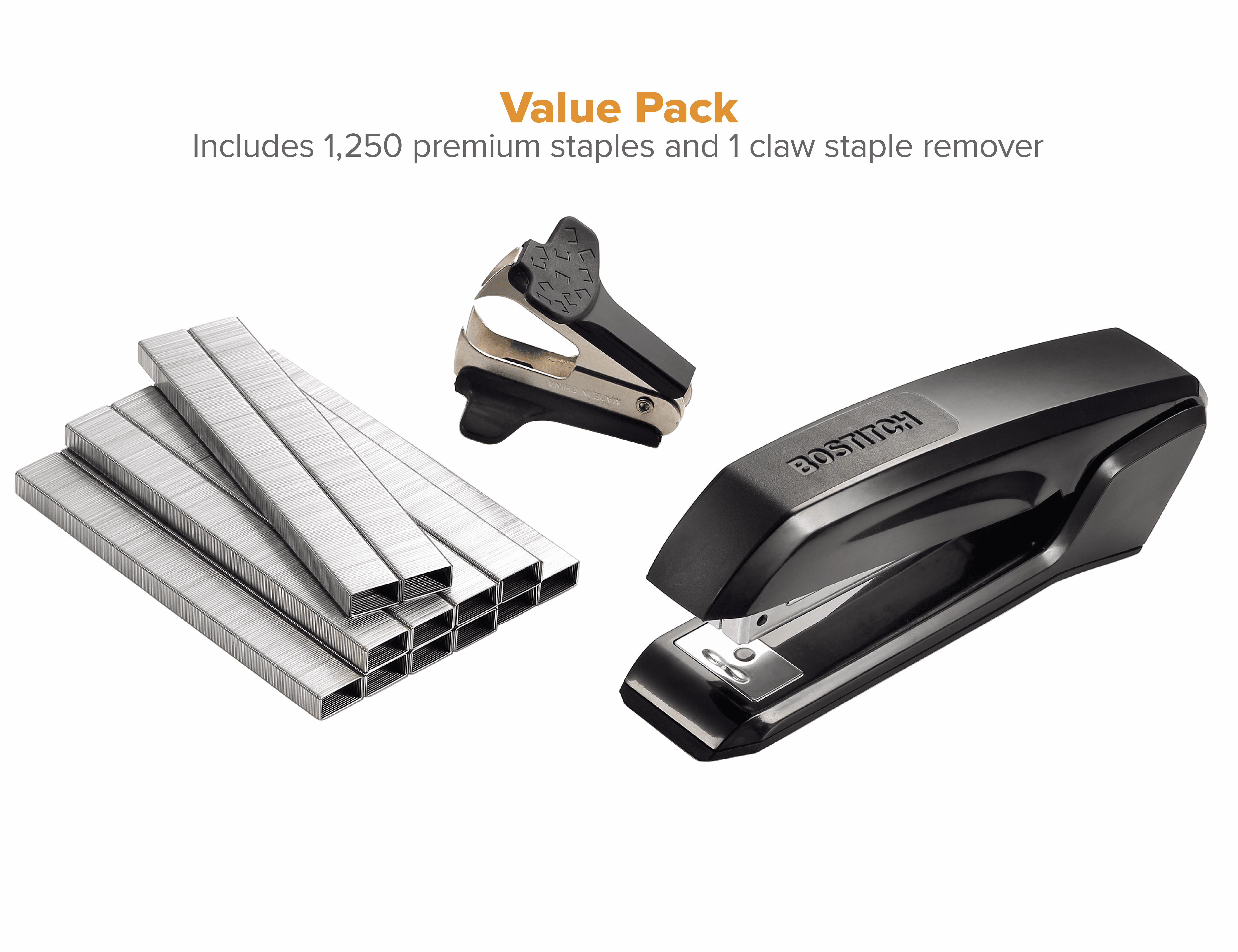 Bostitch Office Heavy Duty 40 Sheet Stapler with 1250 Staples & Claw Remover, Small Stapler size, Fits Into The Palm of Your Hand, Value Pack, Red (