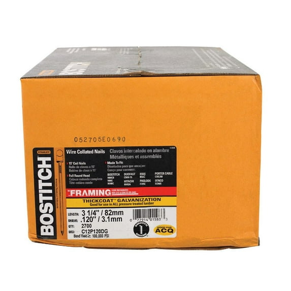 Bostitch C12P120DG 3-1/4" Smooth Shank 15° Coil Framing Nail 2,700 Count