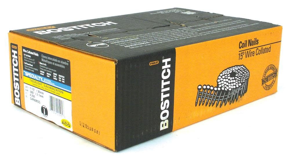 BOSTITCH S8DRGAL Framing Nails - 2-3/8" X .120" 28° Galvanized Ring Shank Nails, 2000-Count Box