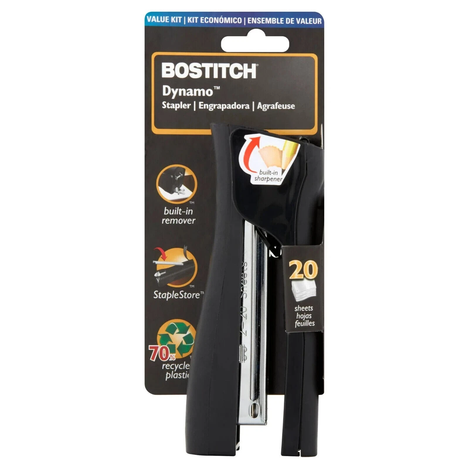 Bostitch Dynamo Stapler Pencil Sharpener, Staple Remover, Storage Comp. 20 Sheet