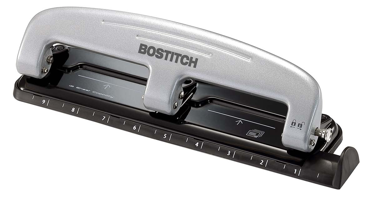 Bostitch EZ Squeeze™ Three-Hole Punch, 12-Sheet, Reduced Effort