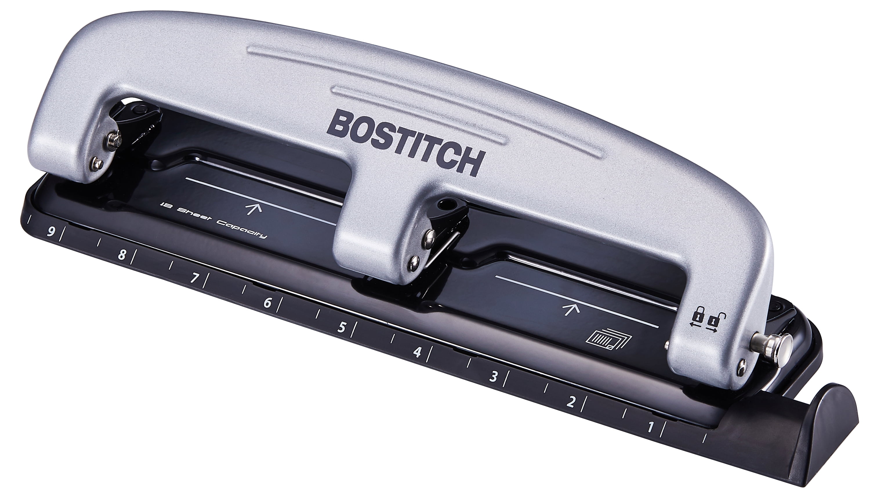 Bostitch EZ Squeeze Three Hole Punch, 12-Sheet, Reduced Effort