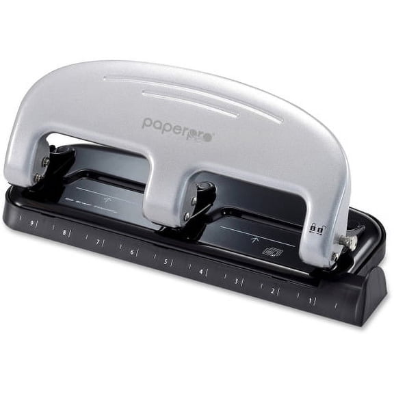 Bostitch EZ Squeeze 20 Three-Hole Punch 3 Punch Head(s) - 20 Sheet Capacity - 9/32" Punch Size - 4.4" x 2" - Black, Silver
