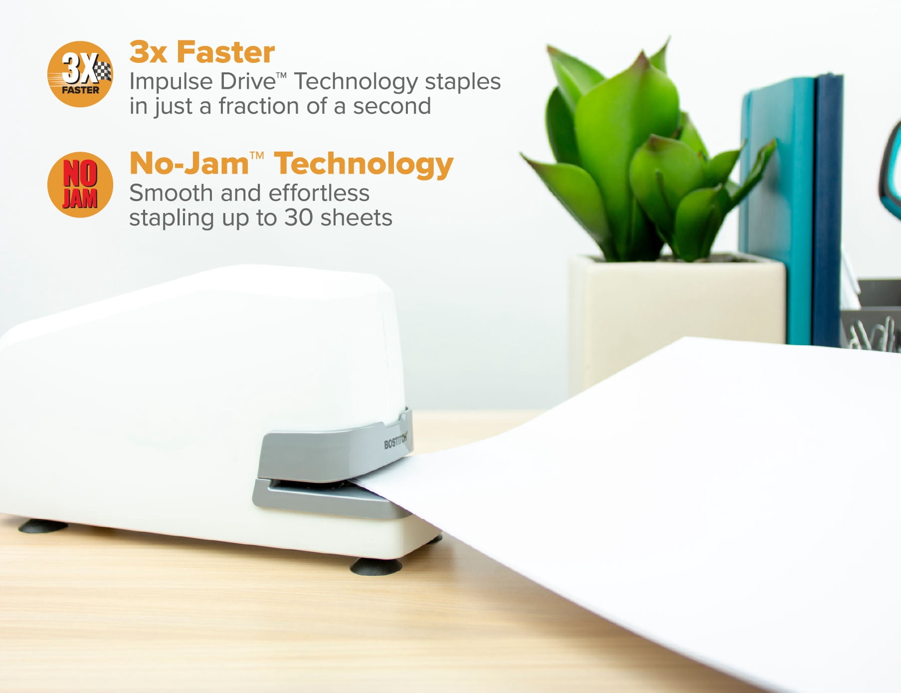 Bostitch Impulse Electric Stapler, 30 Sheet Capacity, White