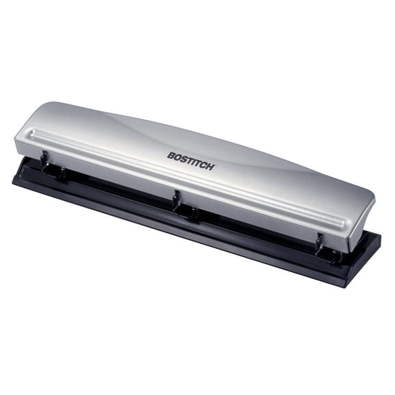 Bostitch Office 3 Hole Punch, 12 Sheet Capacity, Silver