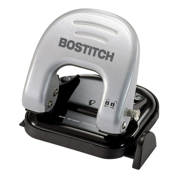 Bostitch Office EZ Squeeze Reduced Effort 2-Hole Punch, 20 Sheets, Locking Handle, Silver (2310)