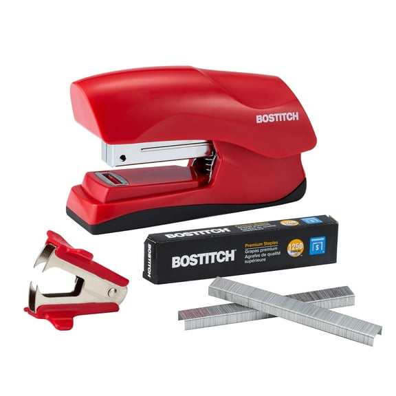 Bostitch Office Heavy Duty 40 Sheet Stapler with 1250 Staples & Claw Remover, Small Stapler Size, Fits into the Palm of Your Hand, Value Pack, Red (B175-RED-VP)