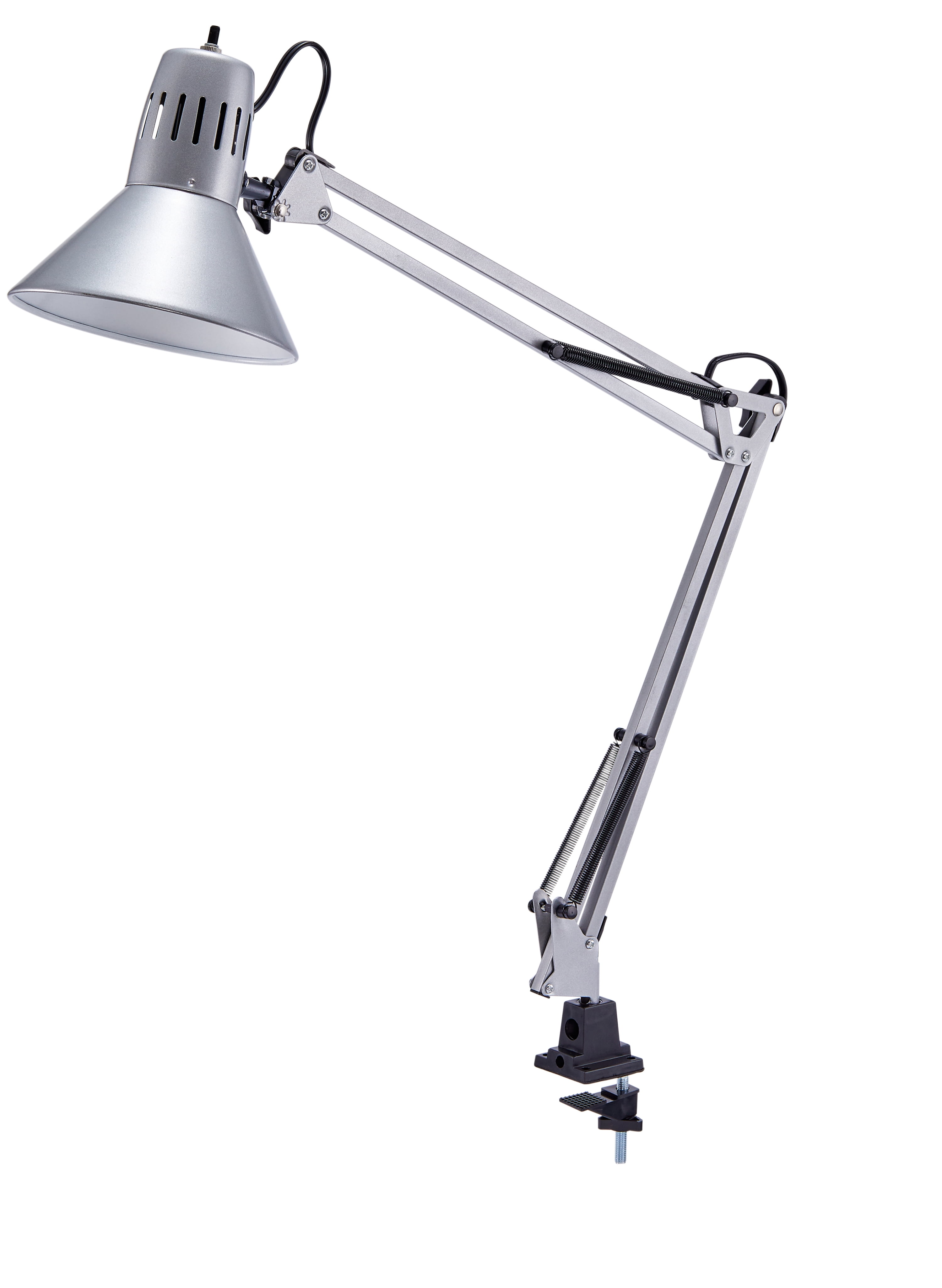 Silver Adjustable Metal Clip-on Desk Lamp with Swing Arm