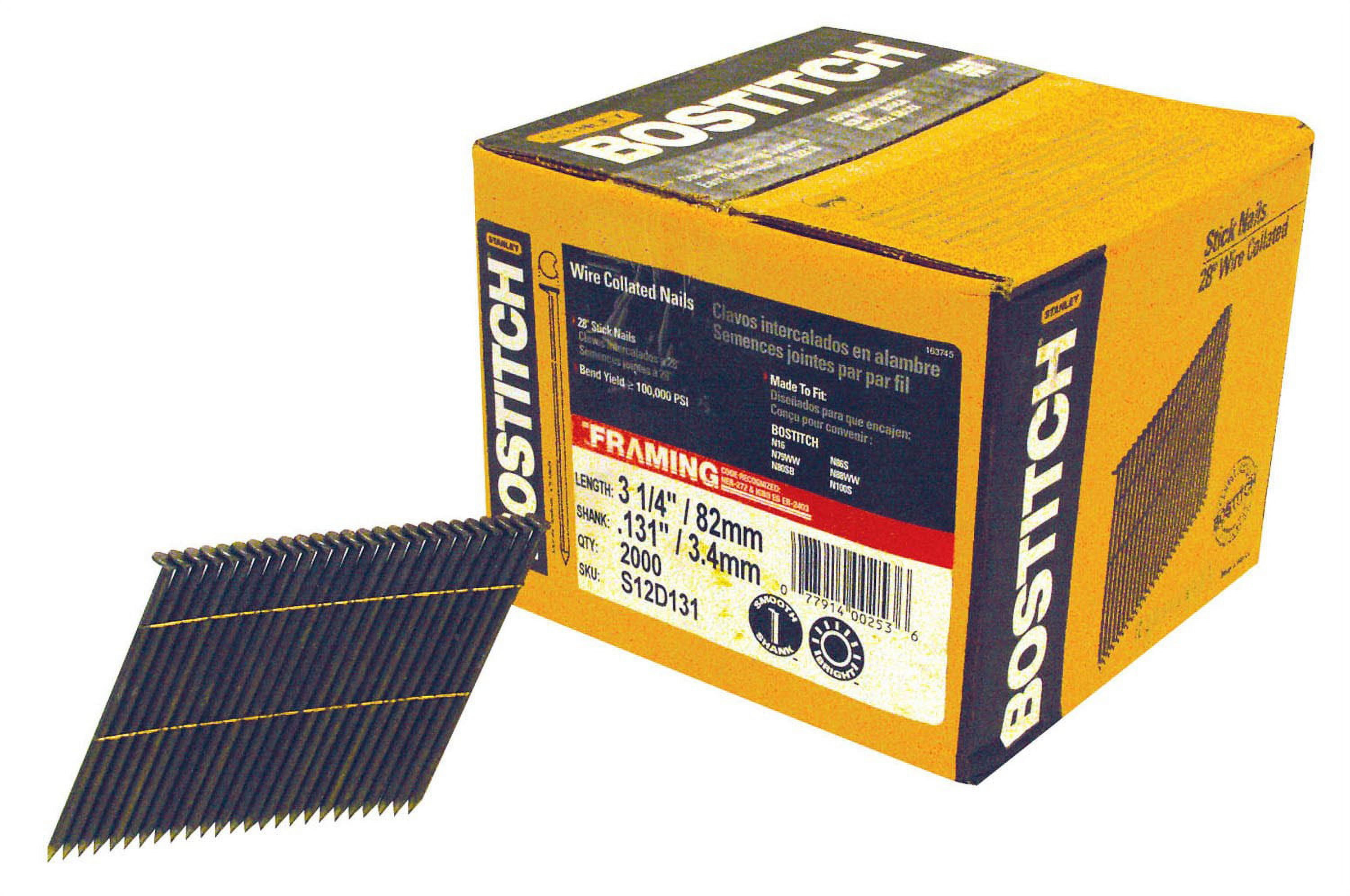 Bostitch S12D131-FH 3-1/4" 12d Plain Shank Stick Nails 2,000 Count