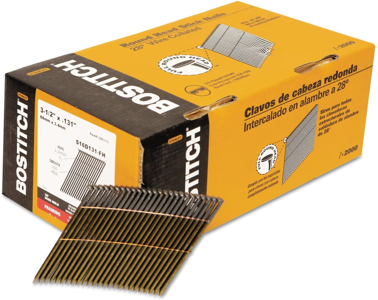 Bostitch S16D131FH Bostitch S16D131FH Round Head Framing Nails, 3 1/2