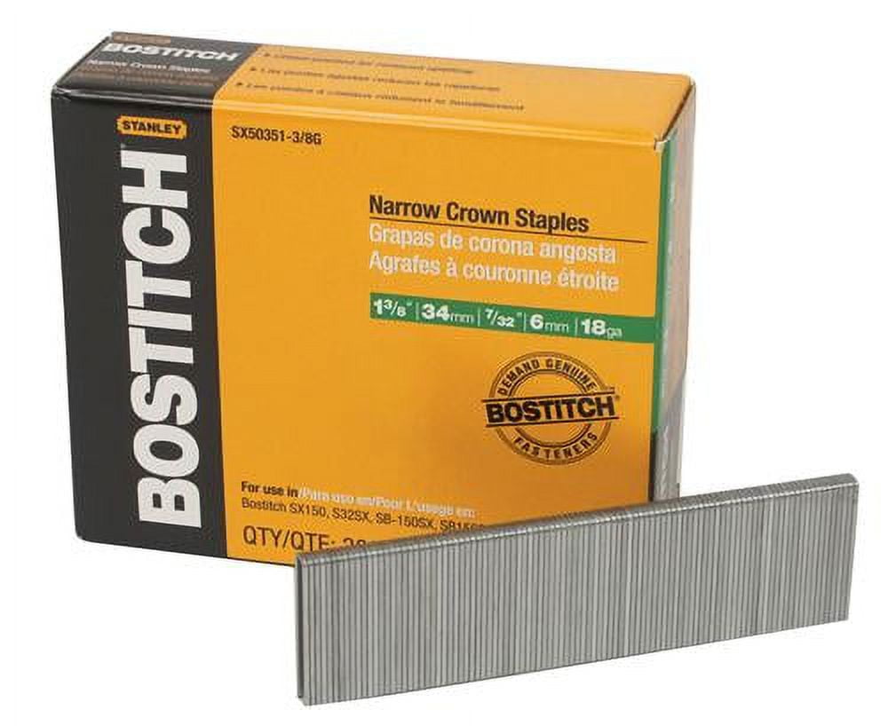 Bostitch Sx503513/8G Narrow Crown Finish Staples, 18Gauge, 13/8