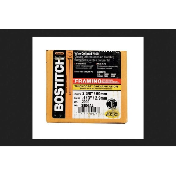 Bostitch Stanley S8DGAL-FH 2-3/8" 28 Wire Collated Stick Framing Nails 2,000 Count