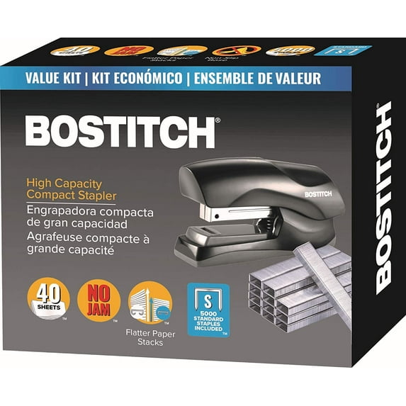 Bostitch Stapler with Staples Value Pack Set, Heavy Duty Stand Up Stapler, Black, 40 Sheet Capacity with 5000 Staples, Small Stapler Size, Fits Into The Palm of Your Hand (B175-BLK -VP)