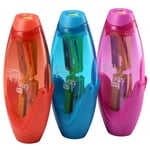Bostitch Office Twist-N-Sharp Manual Pencil Sharpener, Double Hole, 3-Pack, Blue, Orange, Pink, (PS2-ASST-3PK)