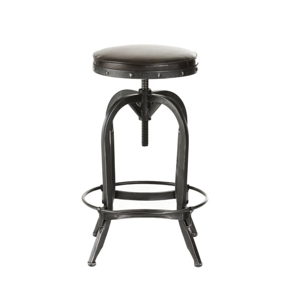 Boston 27.5" Bonded Leather Swivel Iron Bar Stool, Brown