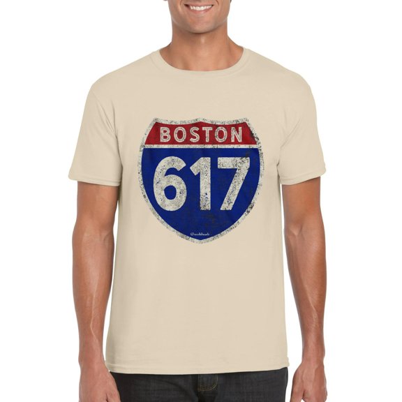 Boston 617 Highway Sign Road Route Local Pride Driving Graphic T-Shirt, for men & women, up to size 5XL