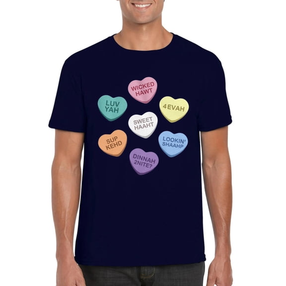 Boston Accent Candy Hearts Funny Local Sayings Valentine Theme T-Shirt, for men & women, up to size 5XL