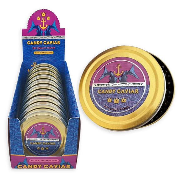 Boston America Candy Caviar Tin Black Raspberry 10 Count Display Box 1.5 oz