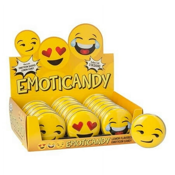 Boston America Emoticandy Lemon Flavored Candy Sours, 1.3 Ounce Tin - 18 Count Display Box