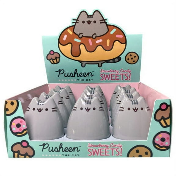 Boston America Pusheen Strawberry Sweets Candy in Collectible Tin, 1.5 Ounce Sweet Strawberry Treat Shaped Candies - 12 Count Display Box