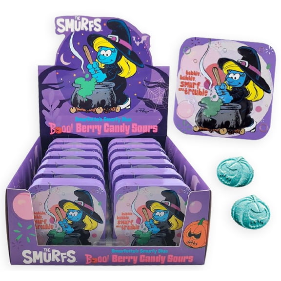 Boston America the Smurfs Boo! Berry Candy Sours Tin, Sour Raspberry Jack-o-Lanterns, 12ct, 1.4 oz