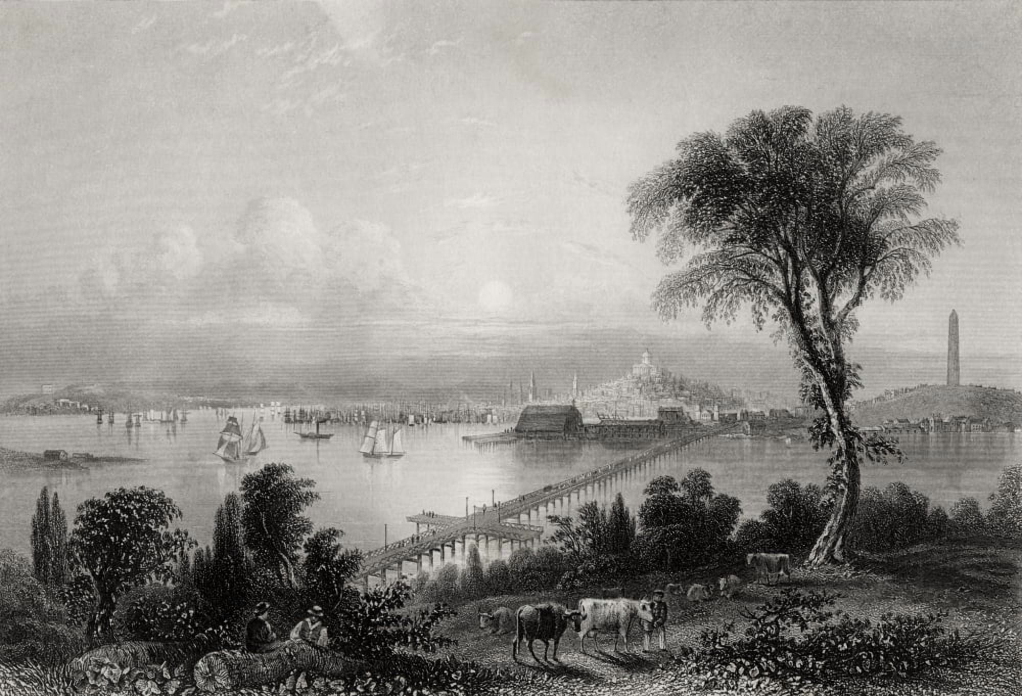Boston And Bunker Hill Massachusetts Usa In The 19Th Century Engraved By C Cousen After W H Bartlett Canvas Art - Ken Welsh Design Pics (17 x 12)