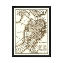 Boston Art, 1844 Vintage Map of Boston Massachusetts, MA History Wall Decor Gift, Old Boston Map - 18" x 24" Black Framed Print