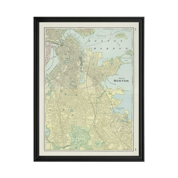 Boston Art, 1901 Vintage Map of Boston Massachusetts, MA History Wall Decor Gift, Old Boston Map - 18" x 24" Black Framed Print