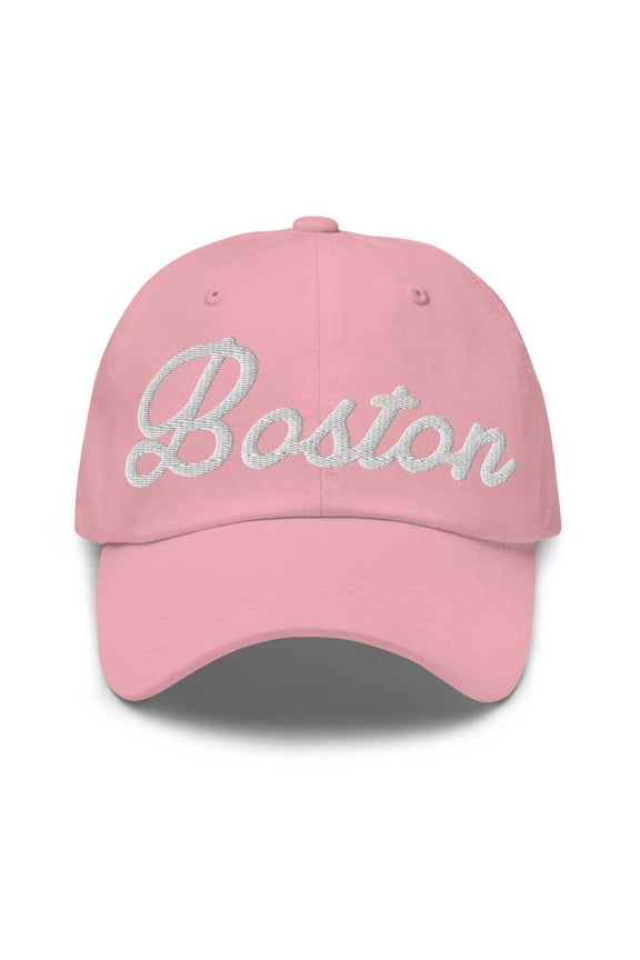 Boston Baseball Cap Boston Dad Hat Bold Script Massachusetts MA Hat Embroidered Souvenir Gift Pink