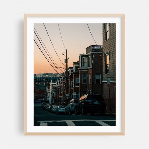 Boston Brick Apartments - Photography Street Photography City Architecture Sunset Oak Framed Wall Art Print 6 x 8 inches