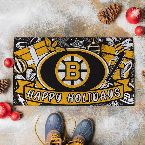 Boston Bruins 28" x 16" Happy Holidays Christmas Turf Door Mat