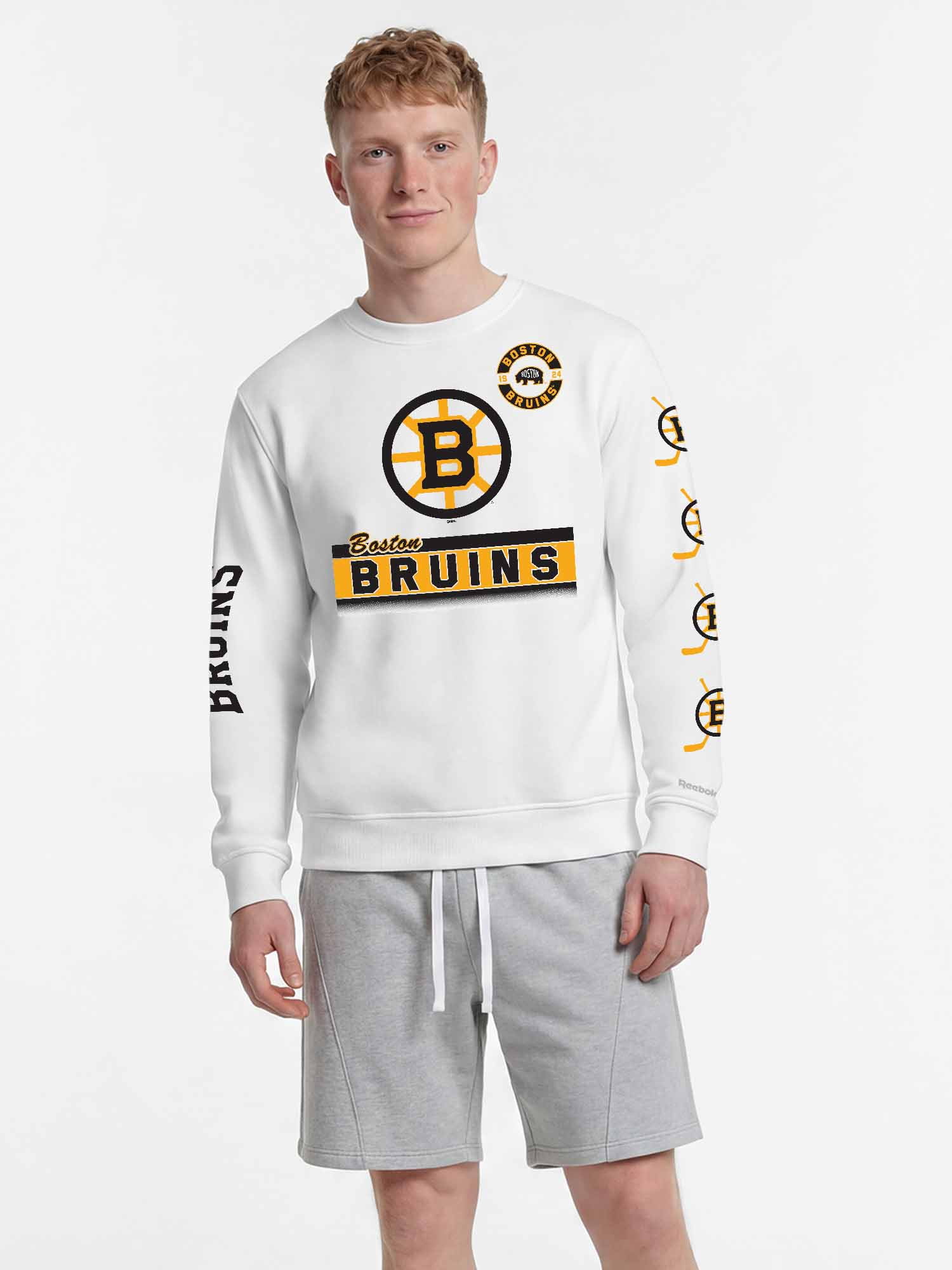 Boston Bruins Reebok Mens White Crew Sweatshirt