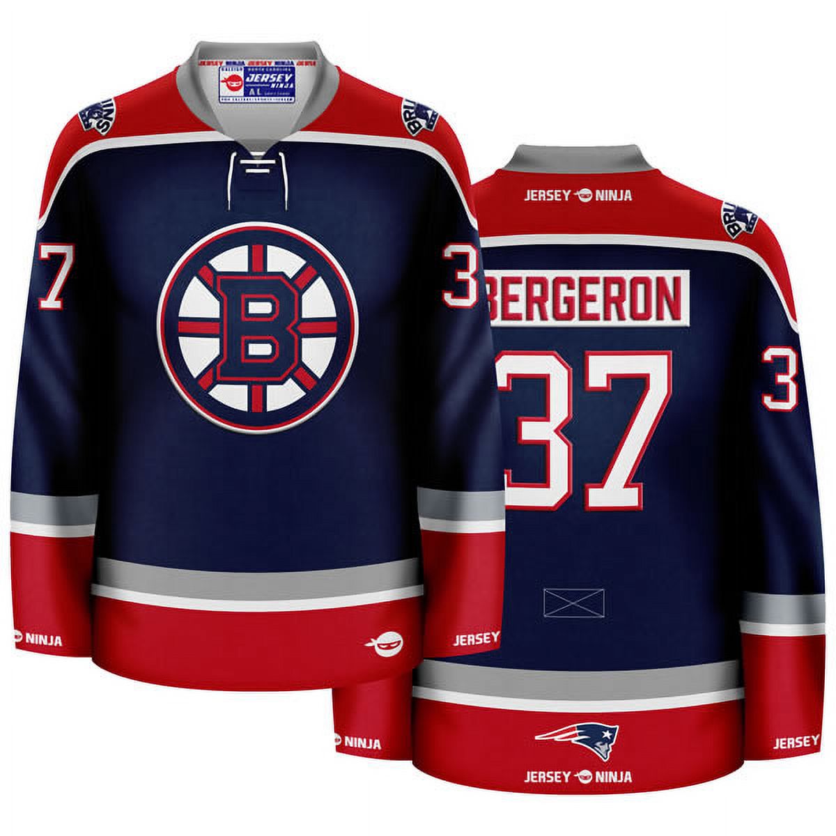 Boston Bruins x Patriots Blue Patrice Bergeron Mashup Hockey Jersey