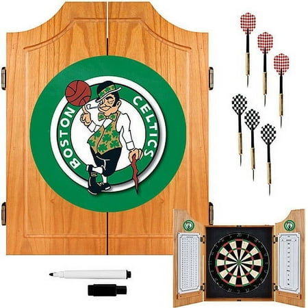 Boston Celtics NBA Dart Cabinet Set with Darts and Board - Green, Black, White