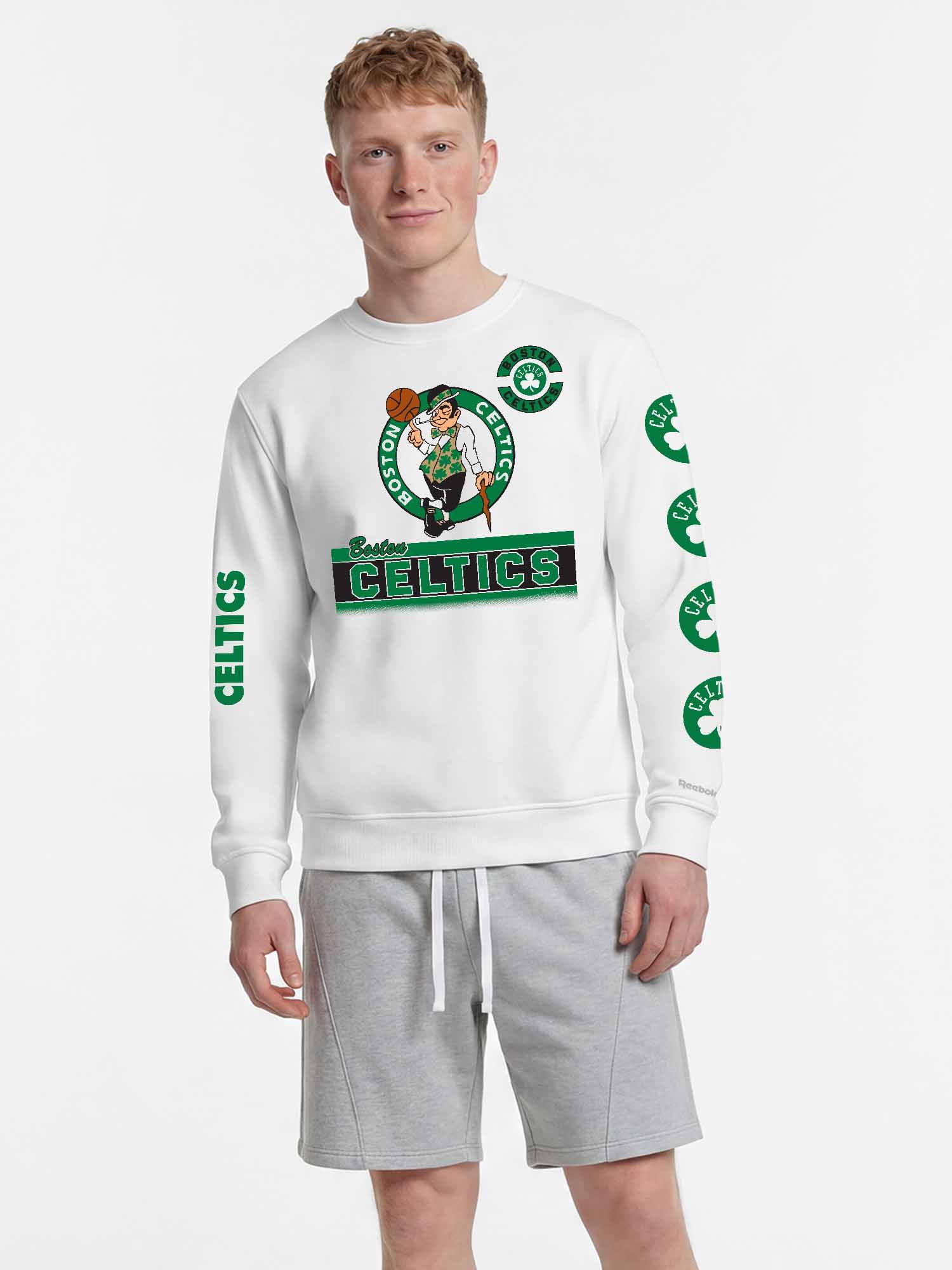 Boston Celtics Reebok Mens White Crew Sweatshirt