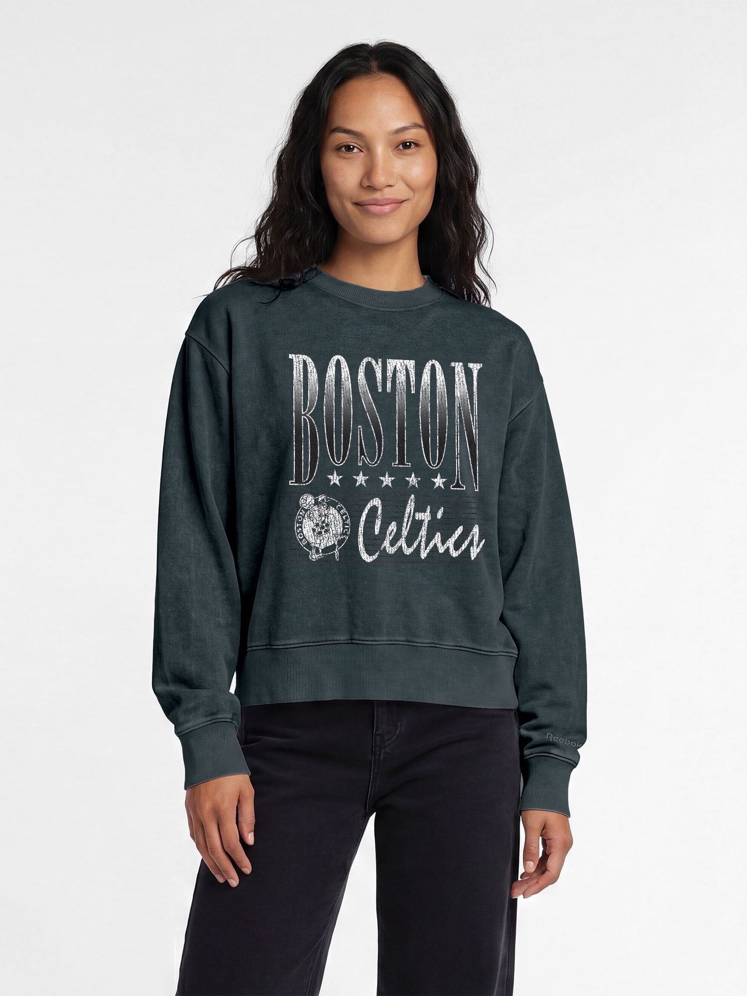 Boston Celtics Reebok Womens Denim Wash Mock Neck Sweatshirt