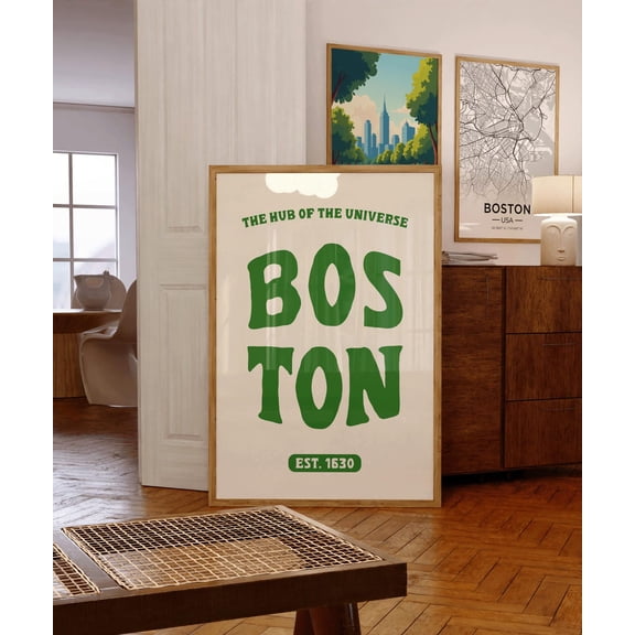 Boston City Map Poster, Vintage Travel Print, Unframed Paper Poster 24x36in