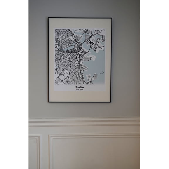 Boston City Print Map Wall Art with Frame