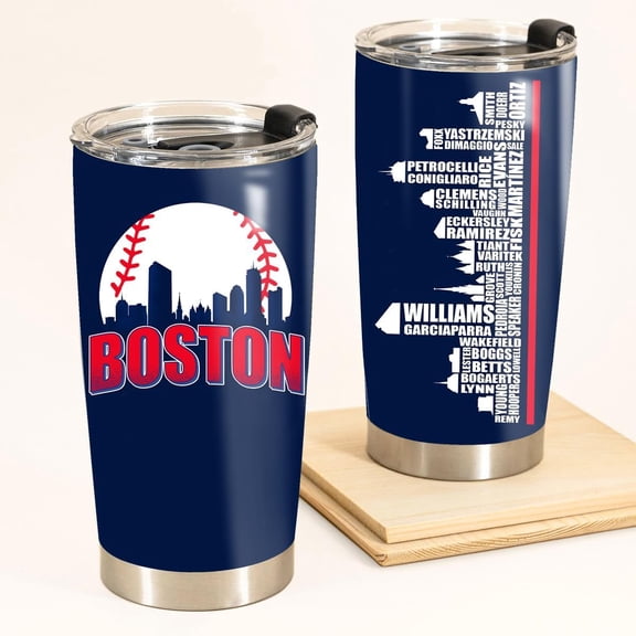 Boston City Skyline Legends Baseball Tumbler - Coffee Mug Insulated Tumbler With Lid - Mother's Day, Father's Day, Birthday, Christmas Gifts For Fans - 20 Oz| Stainless Steel
