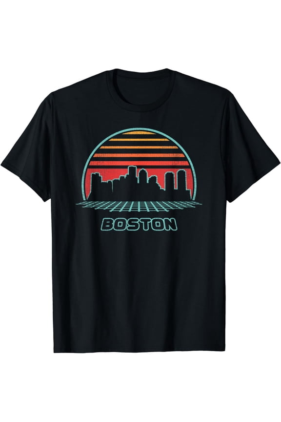 Boston City Skyline Retro 80s Style Souvenir Gift T-Shirt