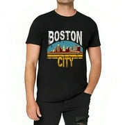 Boston City Skyline Silhouette Sunset, The Hub I Love Boston Shirts Black 4X-Large