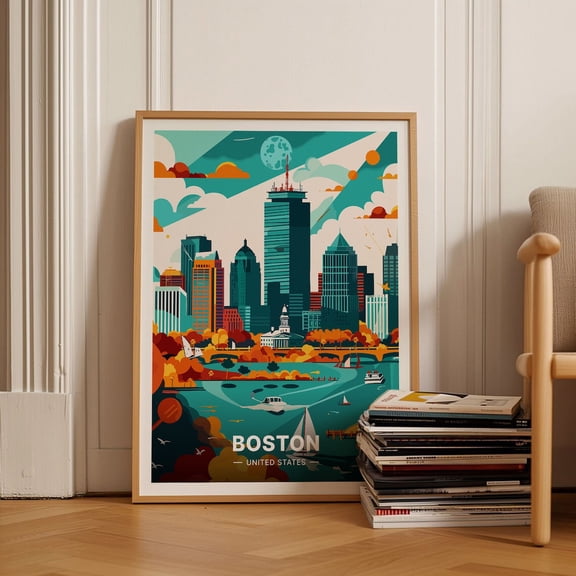 Boston Cityscape Art Massachusetts Landmark Art, Unframed Canvas 8x10in