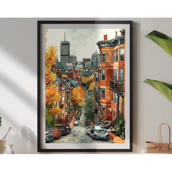 Boston Cityscape Wall Art Print, Unframed Paper Poster 8x10in